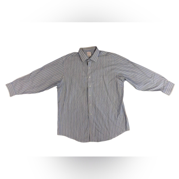 Brooks Brothers Button Down Striped Blue/White/Yellow Size 17 1/2 - 34 EUC - Picture 5 of 10